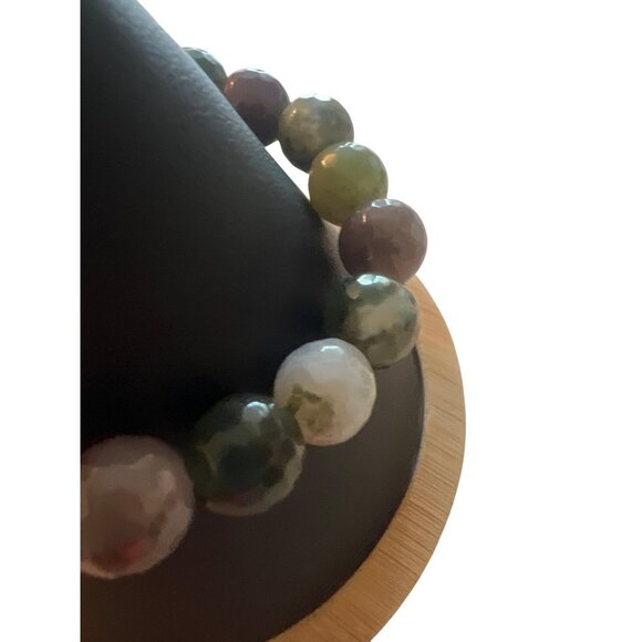 Natural Agate Quartz Druzy Stone Beaded Bracelet Teardrop Tight Stretch 6" - Picture 3 of 5